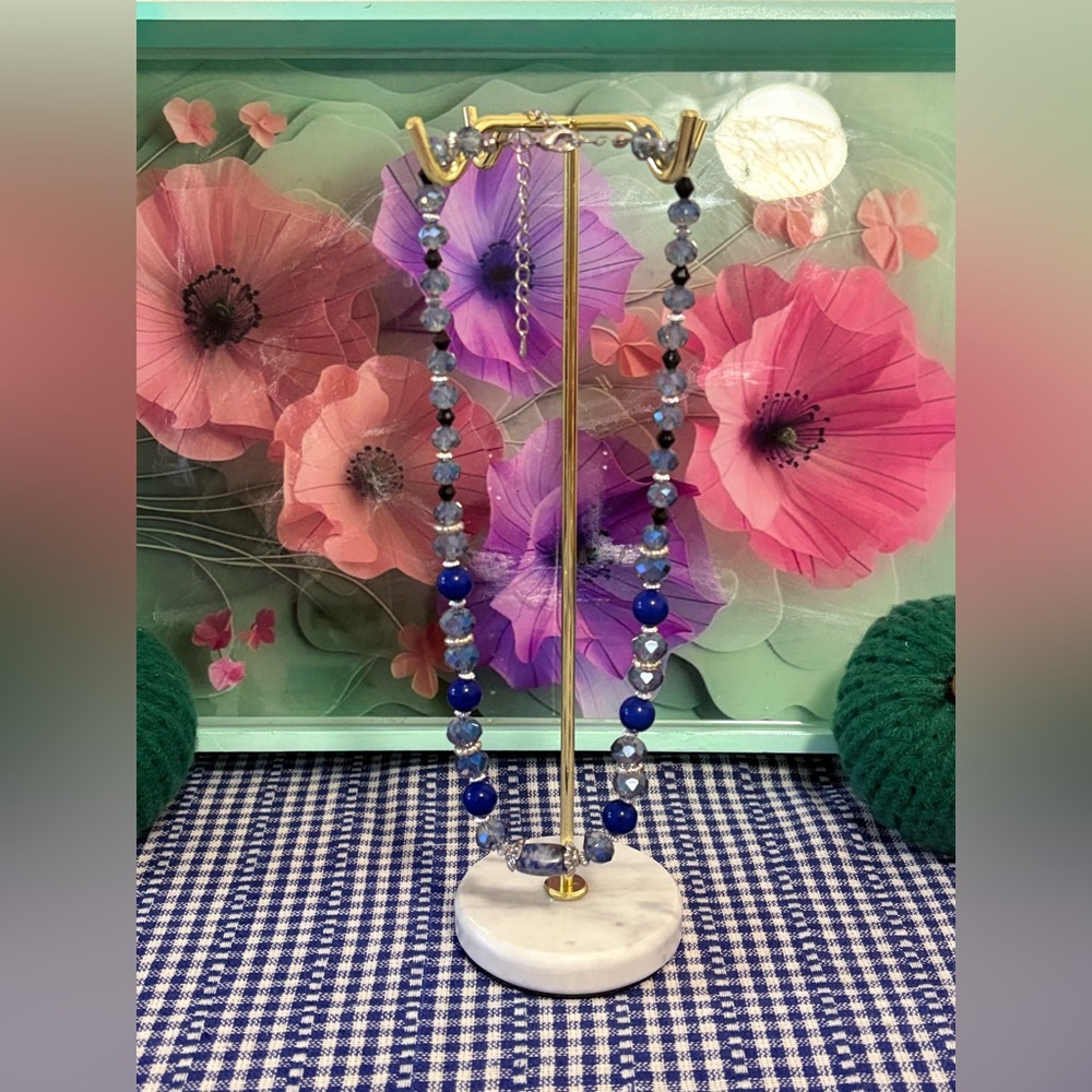 Sodalite necklace with faceted glass beads